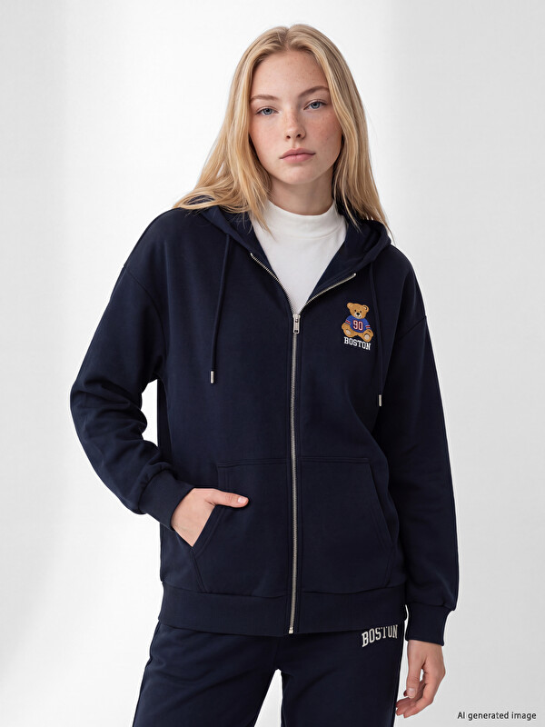 XSIDE Teddy Embroidered Women's Thick Zippered Sweatshirt