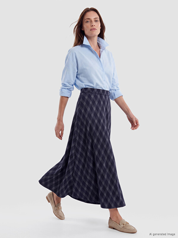 LCW Grace Elastic Waist Plaid A-line Skirt
