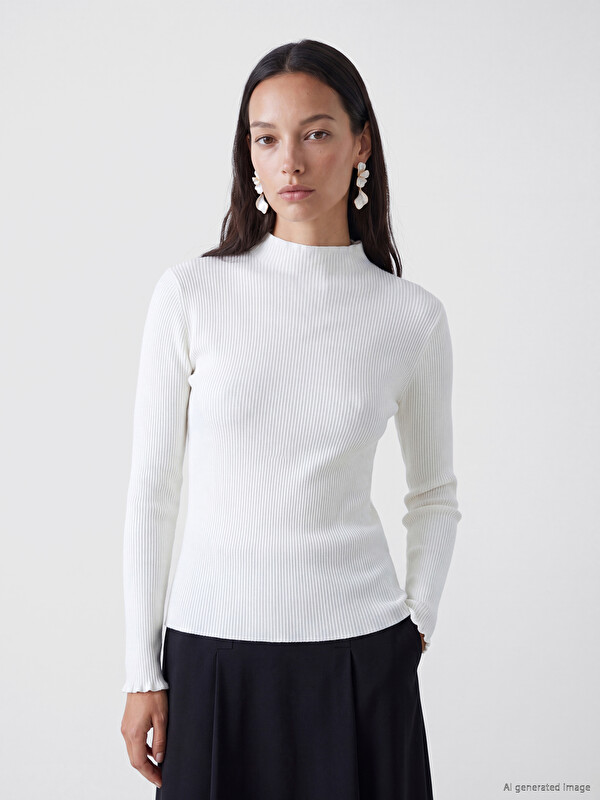 LCW EVERYDAY Ruffled Stand Collar Women's Knitwear Sweater