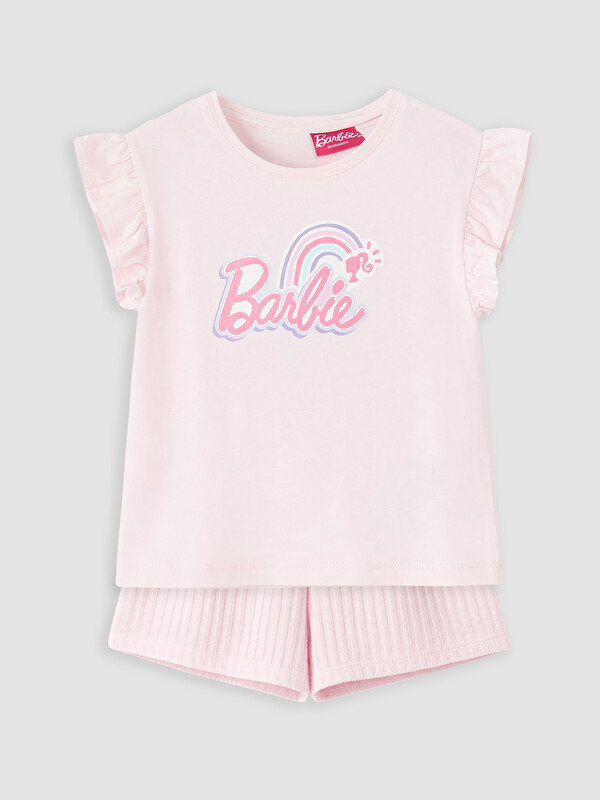 LCW baby Barbie Baskılı Kız Bebek Şortlu Takım