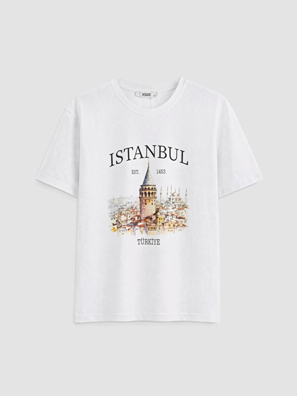XSIDE İstanbul Baskılı %100 Pamuklu Kadın Tişört