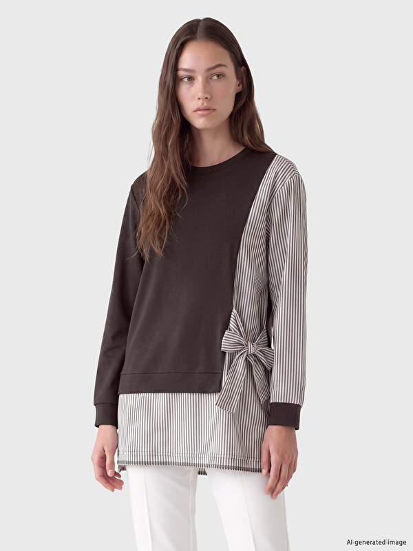 LCW Modest Çizgili Soft Touch Kadın Sweatshirt Tunik