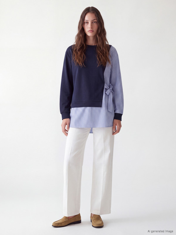 LCW Modest Striped Women's Sweatshirt Tunic