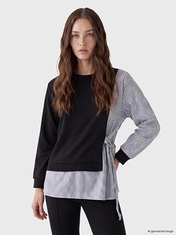 LCW Modest Striped Soft Touch Women's Sweatshirt Tunic