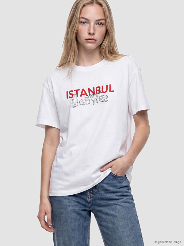 XSIDE İstanbul Baskılı %100 Pamuklu Kadın Tişört