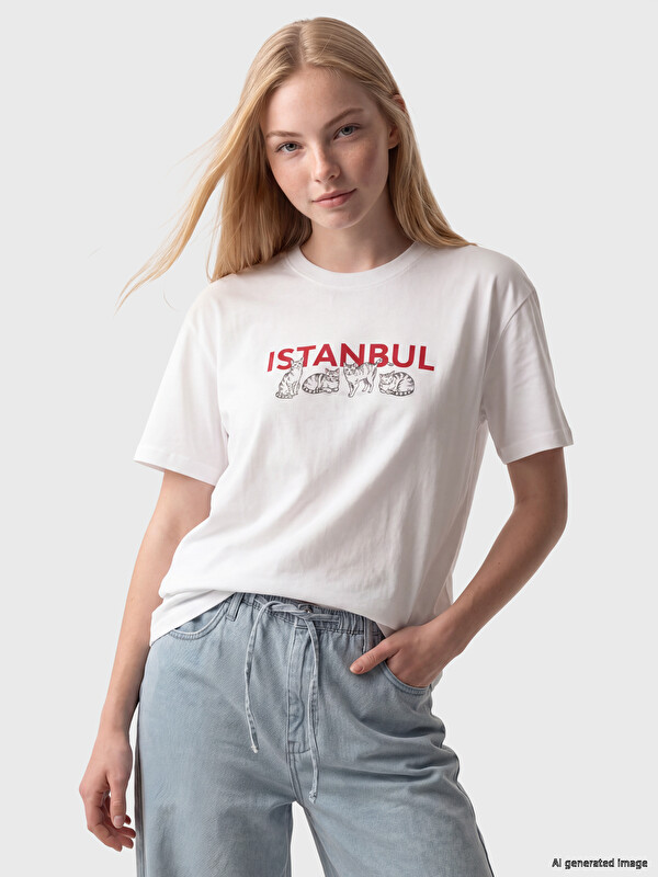 XSIDE İstanbul Baskılı %100 Pamuklu Kadın Tişört