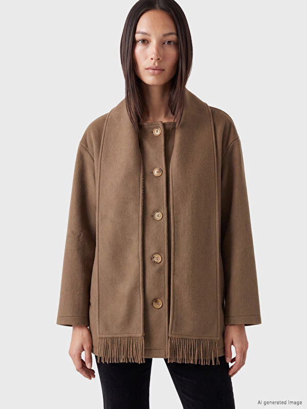 LC WAIKIKI Atkılı Oversize Kadın Kaşe Kaban