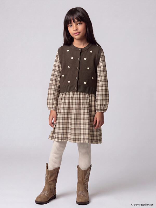 LCW Kids Girls' Plaid Dress and Vest Set