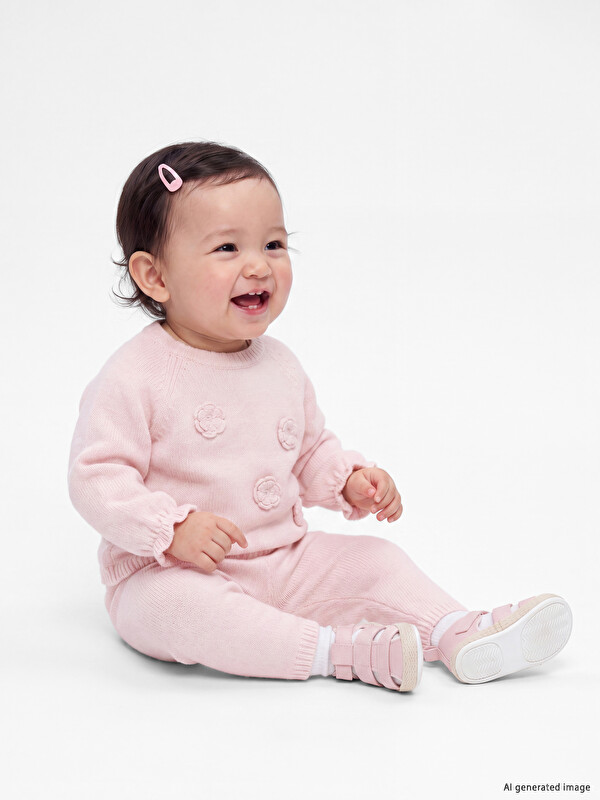 LCW baby Çiçek Nakışlı Kız Bebek Triko Takım