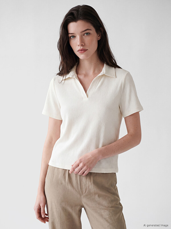 LCW Comfort Polo Yaka Kadın Fitilli Tişört