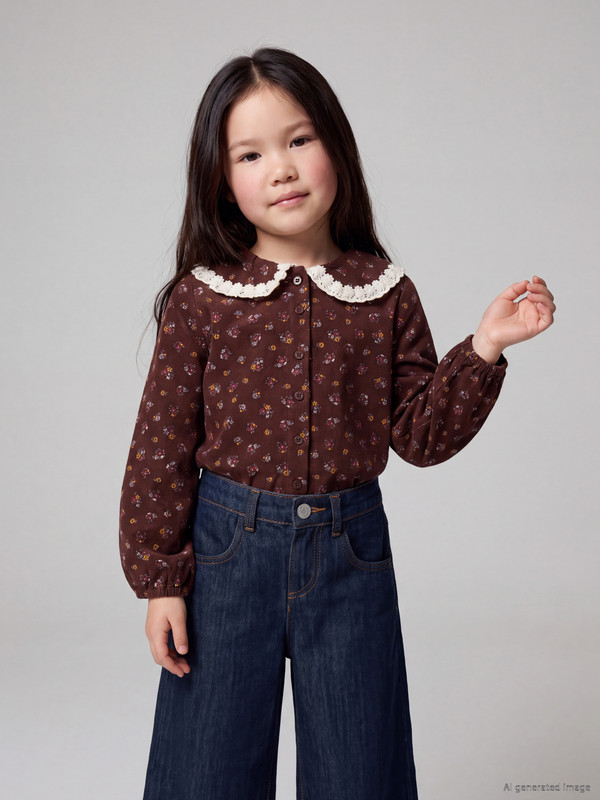 LCW Kids Bebe Yaka Çiçekli Kız Çocuk Gömlek