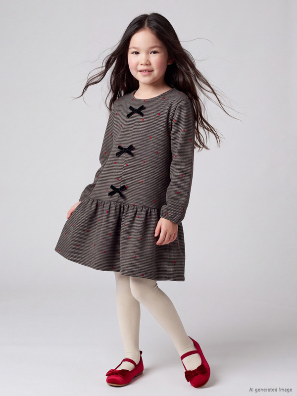 LCW Kids Bowed Crew Neck Girls' Dress