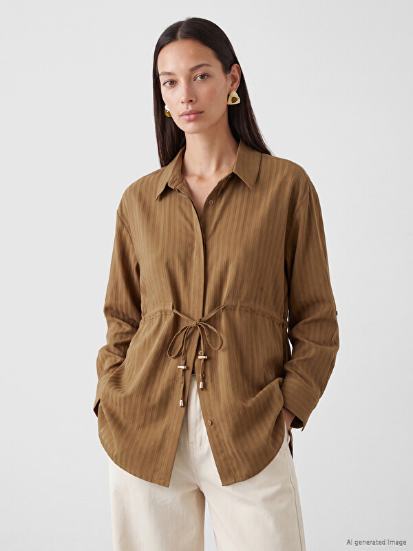 LCW EVERYDAY Beli Bağcıklı Çizgili Kadın Gömlek Tunik