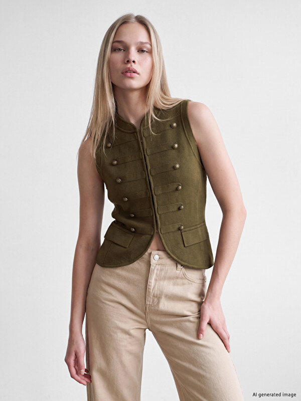 LCW Vision Baseball Collar Women's Knitwear Gilet
