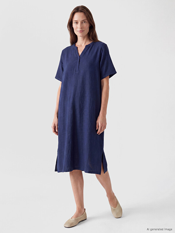 LCW Grace Notch Neck Linen Blended Dress