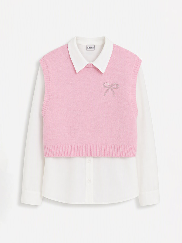 LCW Kids Beaded Girls' Knitwear Sweater Vest and Shirt
