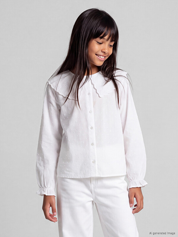 LCW Kids Peter Pan Collar Embroidered Girls' Shirt