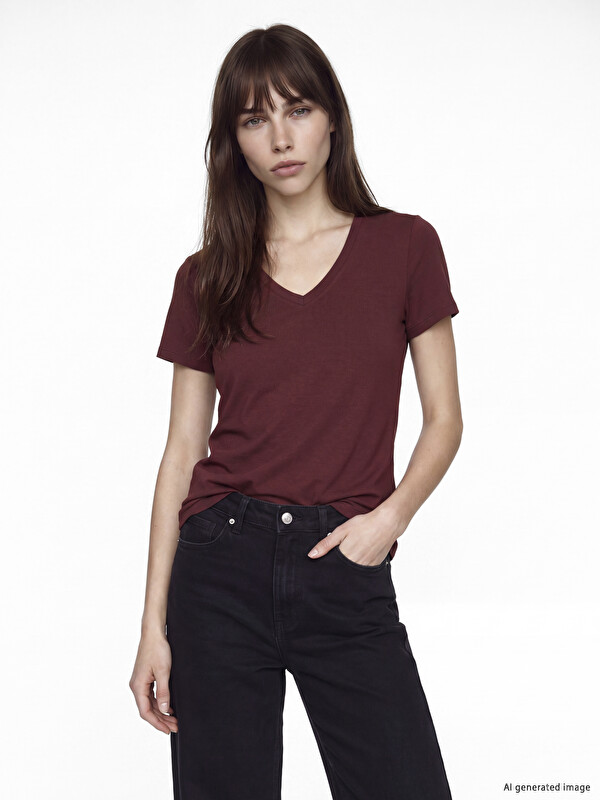 LCW EVERYDAY V Neck Soft Touch Women's T-Shirt
