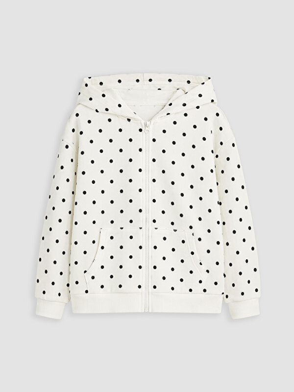 LCW Kids Kapüşonlu Baskılı Kalın Kız Çocuk Fermuarlı Sweatshirt