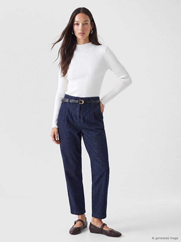 LCWAIKIKI Classic Kemerli Slim Mom Kadın Jean Pantolon