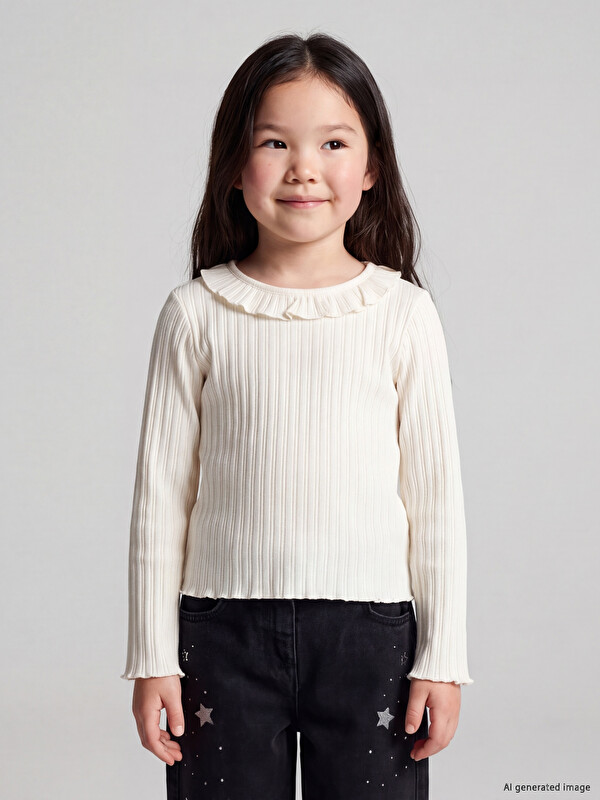 LCW Kids Ruffle Collar Girls' T-Shirt