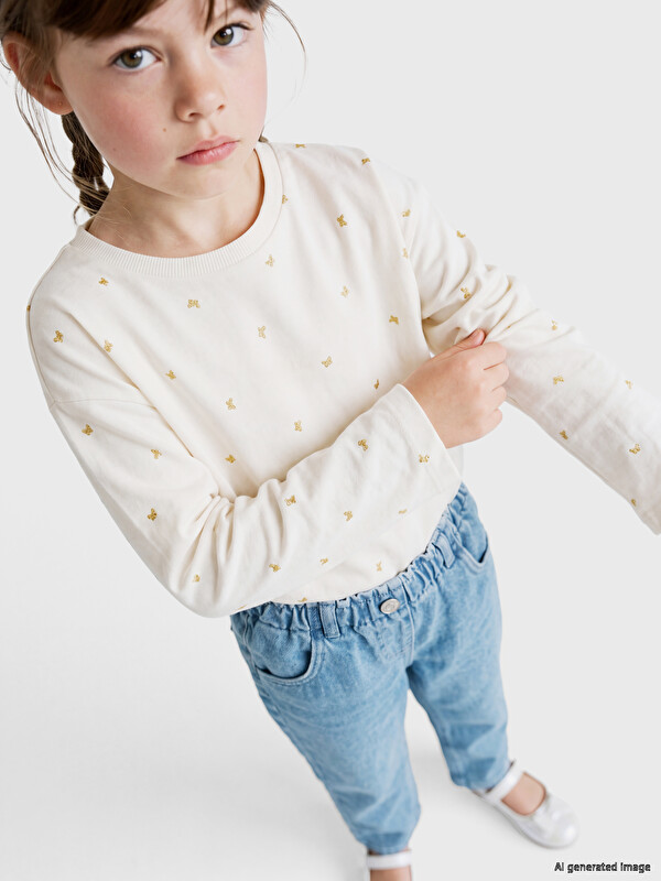 LCW Kids Kelebek Desenli Kız Çocuk Tişört