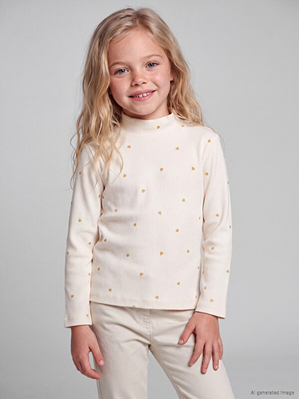 LCW Kids Mock Neck Patterned Girls' T-Shirt