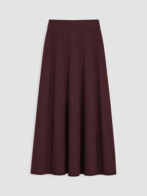 LCW Modest Elastic Waist Cable Knit Patterned Knitwear Skirt