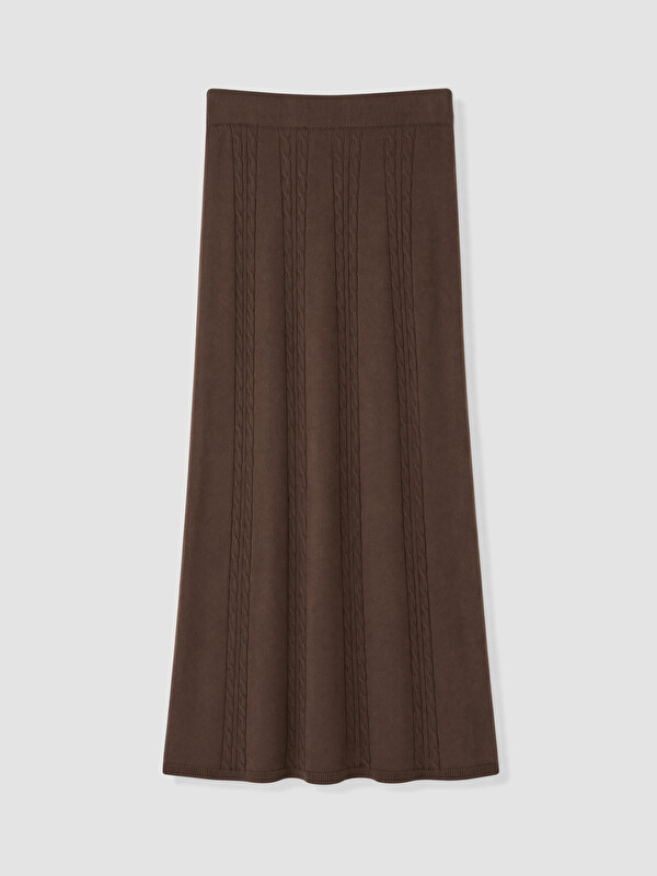 LCW Modest Elastic Waist Cable Knit Patterned Knitwear Skirt