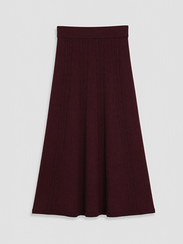 LCW Modest Elastic Waist Cable Knit Patterned Knitwear Skirt