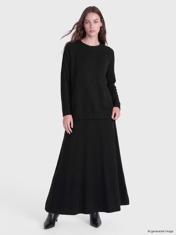 LCW Modest Elastic Waist Cable Knit Patterned Knitwear Skirt
