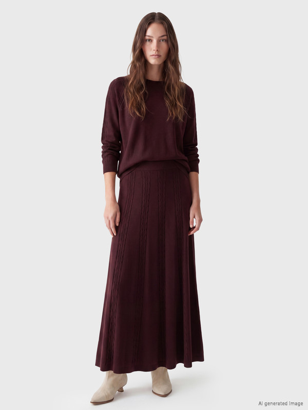 LCW Modest Elastic Waist Cable Knit Patterned Knitwear Skirt