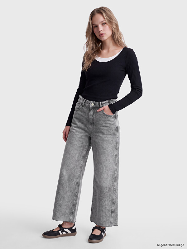 LCW Jeans Jean Femme Taille Haute Coupe Pantalon Large