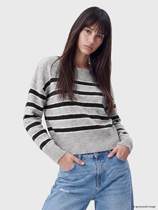 XSIDE Slash Neck Striped Women's Knitwear Sweater