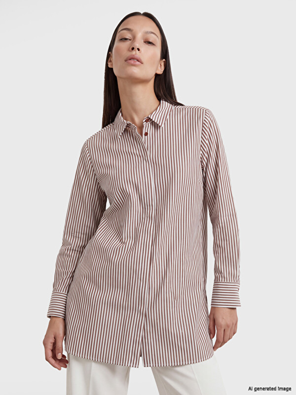 LC WAIKIKI Çizgili Poplin Kadın Gömlek Tunik
