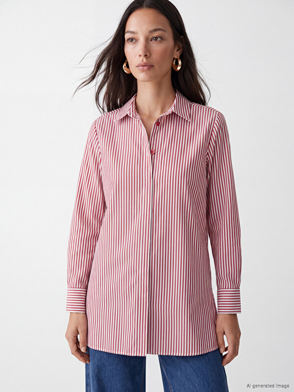 LC WAIKIKI Çizgili Poplin Kadın Gömlek Tunik