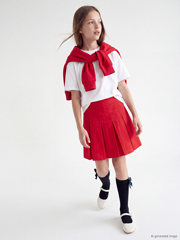 LCW Kids Girls' Pleated Twill Short Skirt