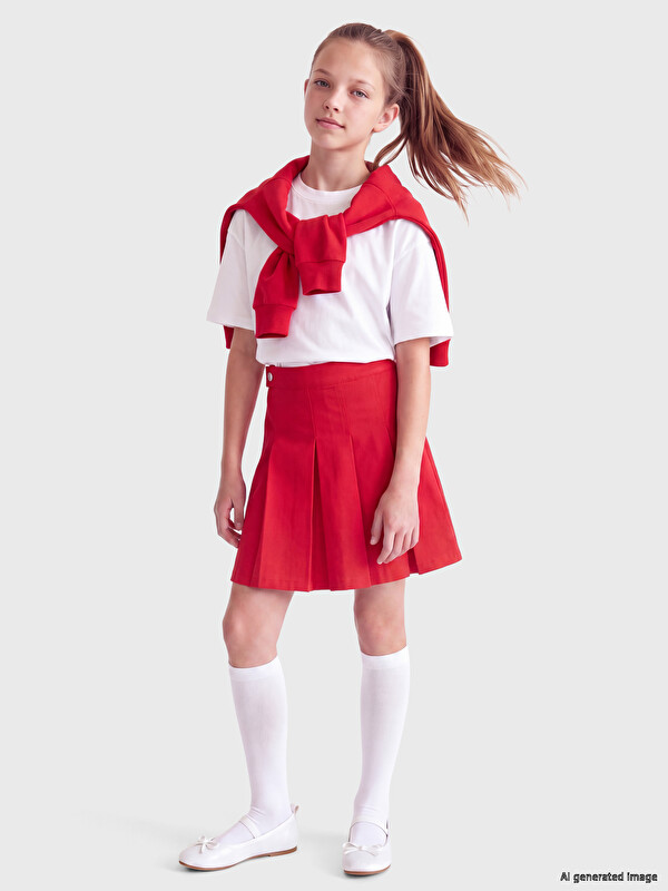 LCW Kids Girls' Pleated Twill Short Skirt