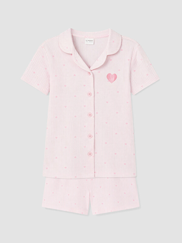 LCW Kids Gömlek Yaka Kız Çocuk Şortlu Pijama Takımı