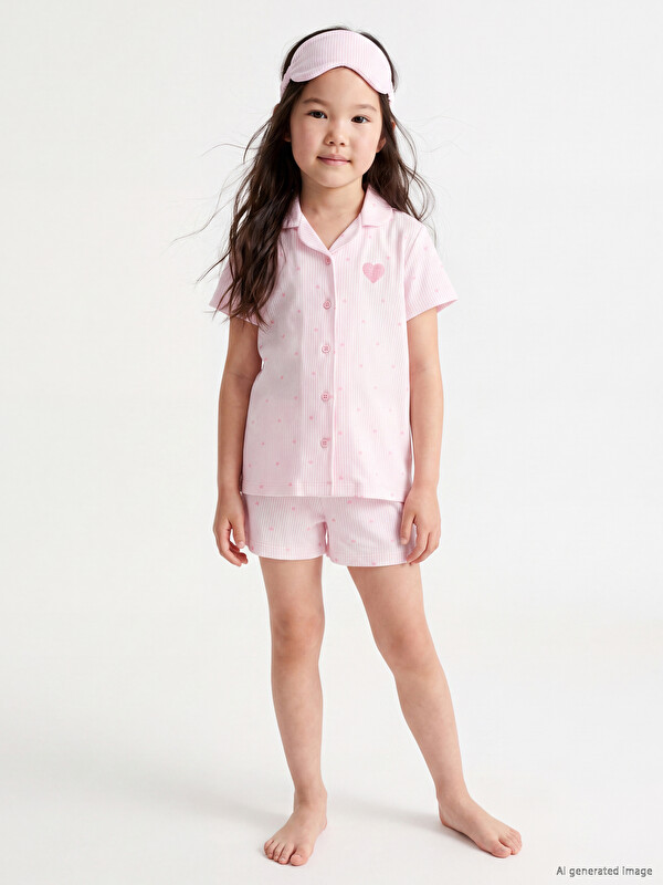 LCW Kids Gömlek Yaka Kız Çocuk Şortlu Pijama Takımı