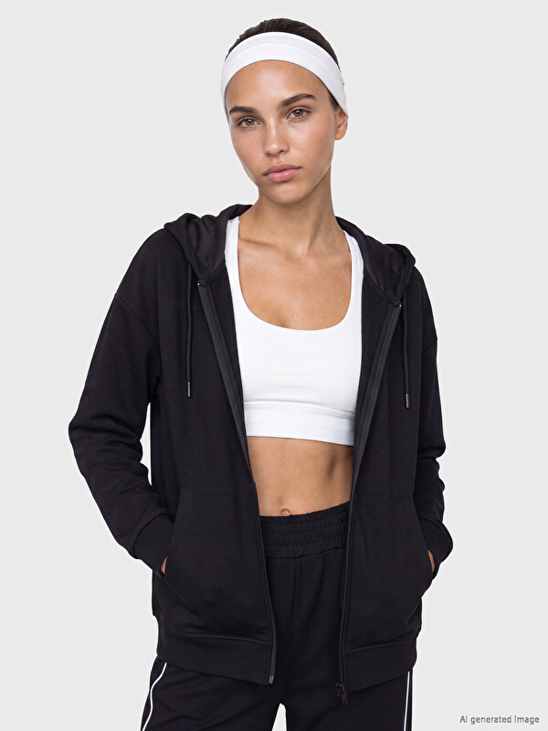 KOOR SPORT Kapüşonlu Soft Touch Oversize Kadın Fermuarlı Sweatshirt