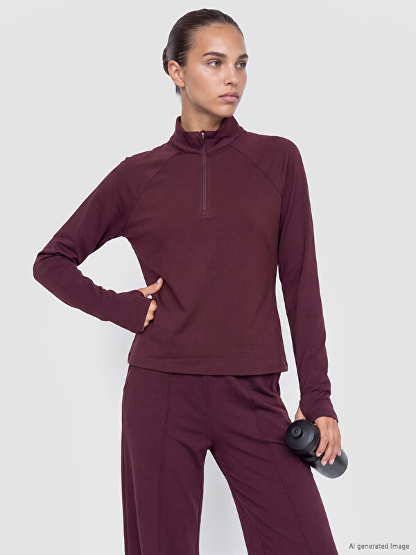 KOOR SPORT Dik Yaka Parmak Geçmeli Kadın Spor Body