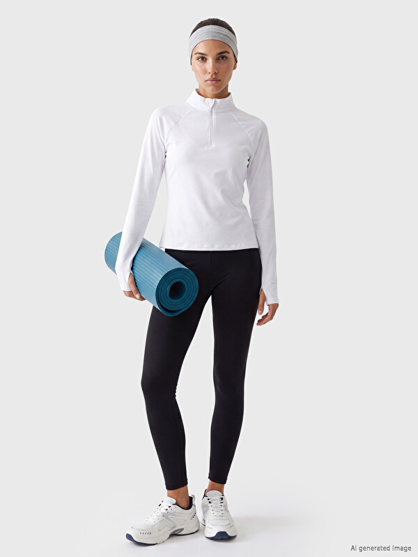 KOOR SPORT Dik Yaka Parmak Geçmeli Kadın Spor Body