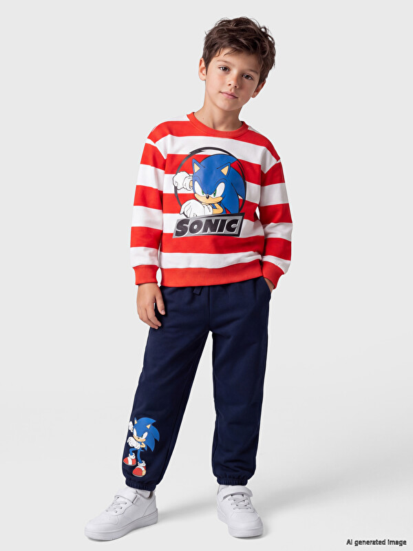 LCW Kids Sonic Printed Striped Boys' Set