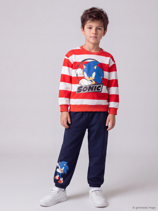 LCW Kids Sonic Printed Striped Boys' Set