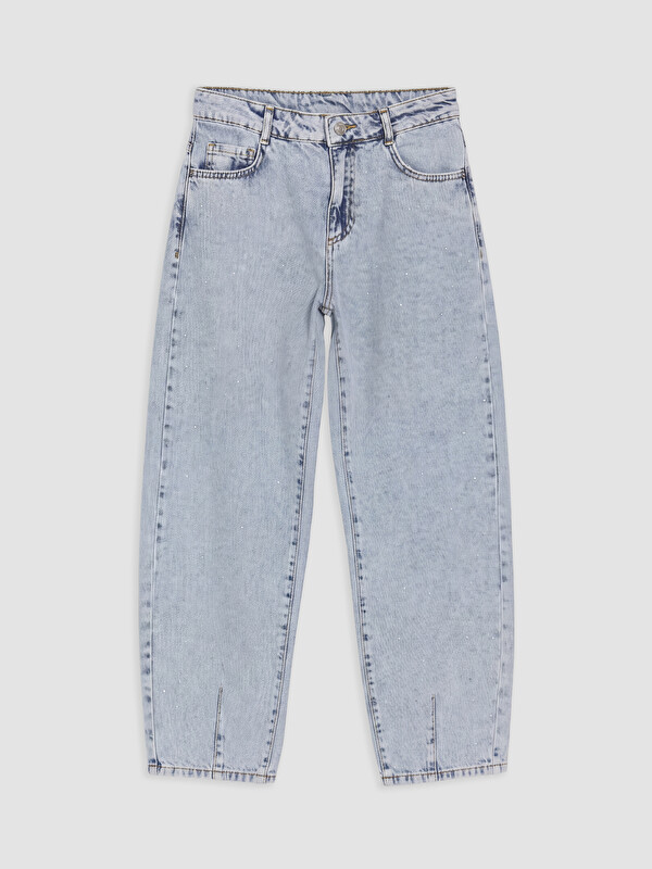 LCW Kids Barrel Fit Taş İşlemeli Kız Çocuk Jean Pantolon