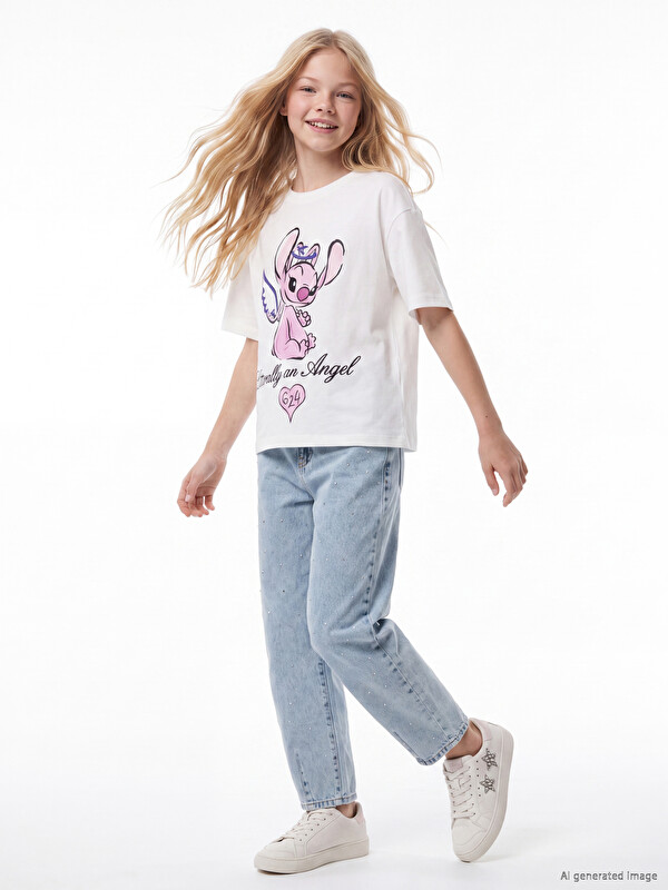 LCW Kids Barrel Fit Taş İşlemeli Kız Çocuk Jean Pantolon