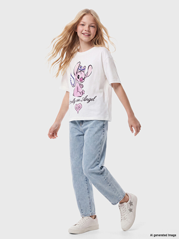 LCW Kids Barrel Fit Rhinestone Embellished Girls' Jeans