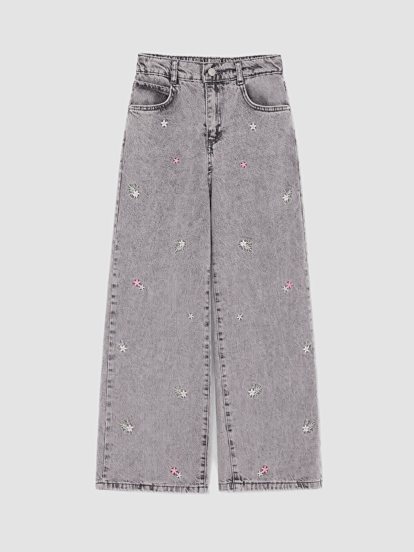 LCW Kids Wideleg Embroidered Girls' Jeans