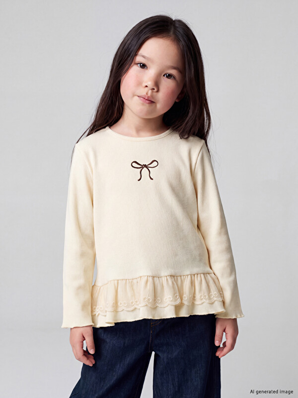 LCW Kids Crew Neck Bow Detailed Girls' T-shirt